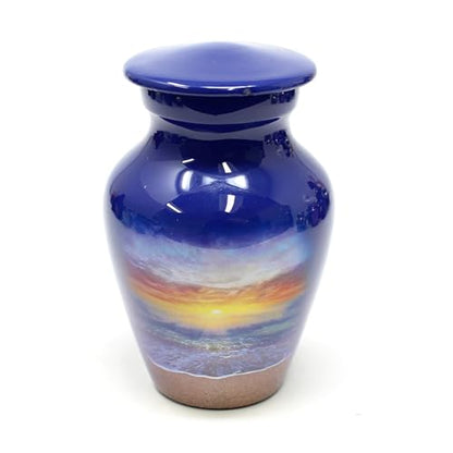 Beach and Sunset with Purple Decorative and Burial Cremation Urn for Human Ashes - Keepsake Small Size