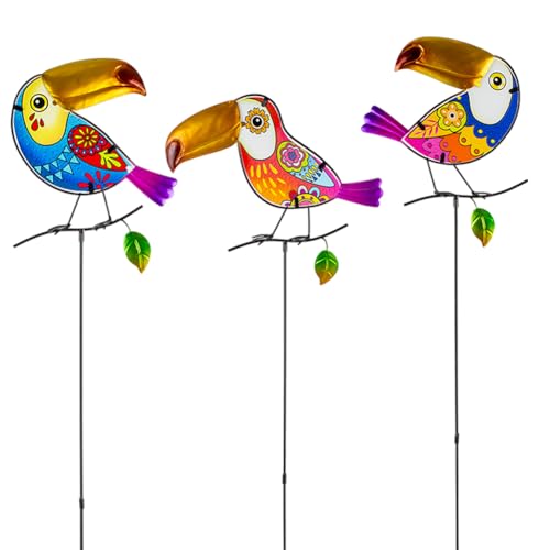 Set of 3 Toucan Stained Glass Decorative Garden Stakes - color: Toucan