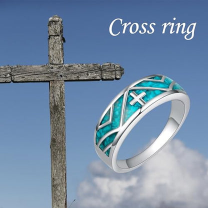ONEFINITY Turquoise Rings S925 Sterling Silver Turquoise Ring Jewelry Gift For Women Men - size: 10, style: Cross