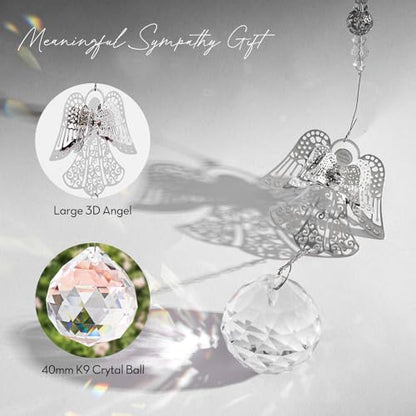 Sympathy Gifts for Loss of Loved One, Angel Design Memorial Suncathcer | Bereavement Gifts Crysal Ornament for Loss of Mom Dad Pet, Grief Gifts for Women, Miscarriage Gift for Mothers with Card - style: Vivid Angel