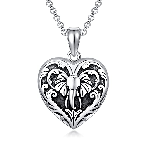 SOULMEET Personalized Silver Locket Necklace That Holds Pictures Photo Keep Someone Near to You, Memorial Custom Lockets Necklaces Letters Engraving for His Her - color: P-Elephant-Black, style: Locket Necklace Only