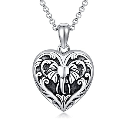 SOULMEET Personalized Silver Locket Necklace That Holds Pictures Photo Keep Someone Near to You, Memorial Custom Lockets Necklaces Letters Engraving for His Her - color: P-Elephant-Black, style: Locket Necklace Only