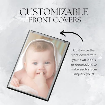 Performore Photo Book Album - 2 Pack of 4x6 Photo Albums - Small Photo Album Binder, Customizable Front Cover, Baby Photo Albums with 24 Photo Pockets, Holds 48 Pictures (Black)