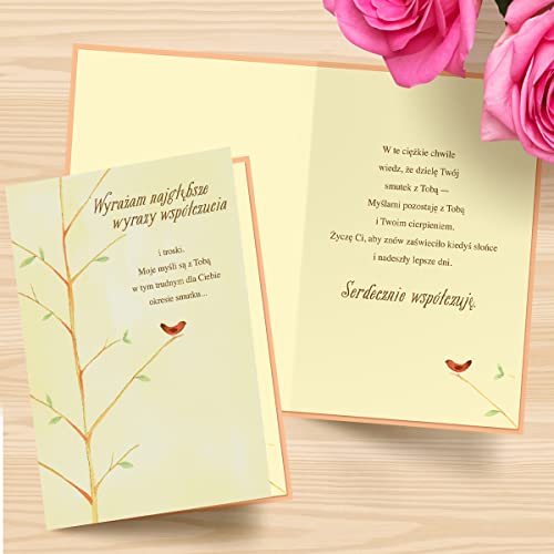 Designer Greetings Polish Language Sympathy Card 6 Pack | Polish Language Sentiment, Boxed Card Set, Matching Envelopes - style: 6 PK Polish Sympathy - Red Jay
