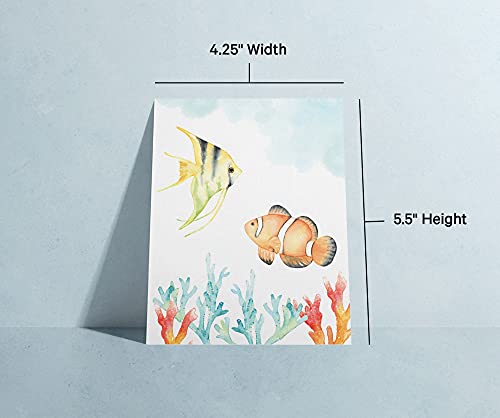 Twigs Paper Marine Thank You Cards, 12 Sea Animal Note Cards with Envelopes | Small size, blank inside, envelopes included, hand-illustrated artwork, thinking of you, bulk value set - color: Sea Animals, size: 12-Count
