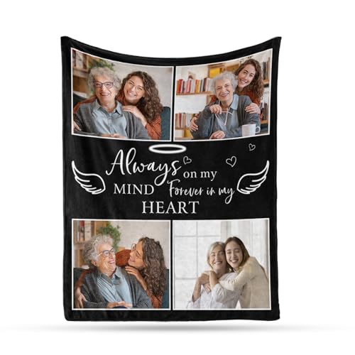Arovene Ship Next Day, Custom Memorial Blanket with Photo - Printed in USA, A Hug from Heaven Blanket, Personalized Sympathy Gifts for Loss of Loved One Dad Mom Husband Wife Friend Dog Memorial Gifts - color: Style 03