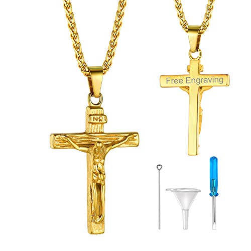 GOLDCHIC JEWELRY Urn Necklaces for Ashes, Stainless Steel Pet/Cross/Birthstone/Tree of Life Personalized Keepsake Memorial Jewelry for Women - color: Cross - 18k Gold Plated, style: Personalized Engraving