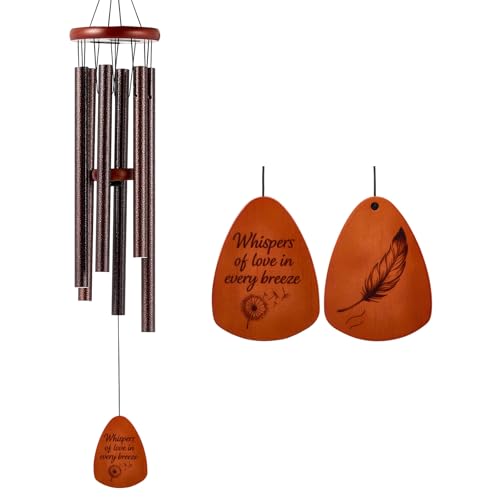 Sympathy & Memorial Wind Chimes for Outside – Deep Tone Aluminum Chimes with Mute Feature, Inspirational Quote, Feather & Dandelion Art Wooden Sail, Garden Decor (Reddish Bronze, 37 Inch) - color: Reddish Bronze, size: 37 Inch
