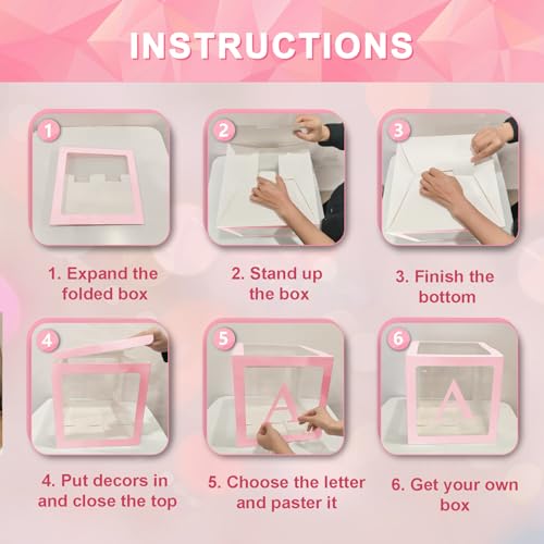 Ledido Transparent Balloon Boxes with 60 Letters Numbers for Custom Name - color: Pink, size: 4PCS Boxes