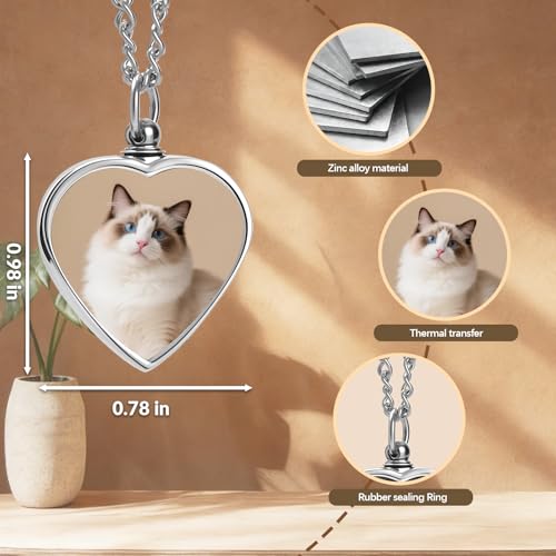 QYH Personalized Pet Ashes Necklace with Custom Photo and Engraving | Heart-Shaped Urn Pendant – Cremation Jewelry Keepsake for Dog and Cat Ashes, a Meaningful Memorial Gift for Pet Lovers - style: Cat Urn
