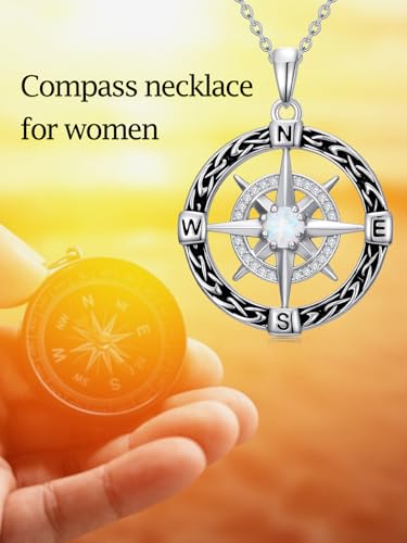 WINNICACA Celtic Knot Necklace 925 Sterling Silver Celtic Pendant Irish Urn Necklace Jewelry Birthday Anniversary Valentine's Day Gifts for Her Women Wife Girlfriend Daughter - style: 3-Compass Necklace(Oxidation)