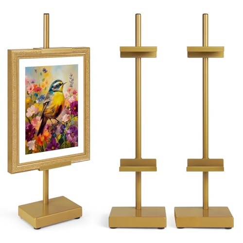 Adjustable Tabletop Easel Stand, Gold 17" H Easels for Display | 2 Pack Picture Easels for Display, Metal Picture Frame Holder Stand Table, For Art, Photo - color: Gold 2Pack