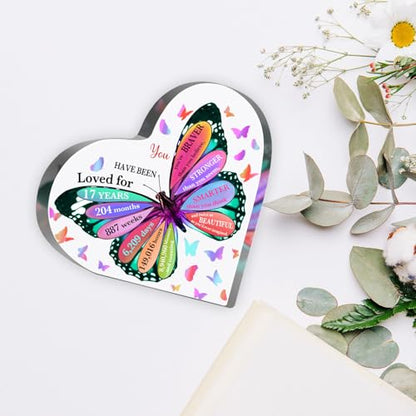 17th Birthday Acrylic Sign, 4" x 4" Butterfly Birthday Sign, Heart-Shaped, Multi-Color, Tabletop Decor - style: 17th Birthday
