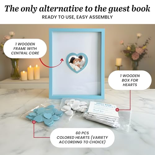 Blue Wedding Guest Book Alternative, Guest Book Wedding Reception, Wedding Guest Book with Wooden Hearts Guest Book Signs for Wedding Anniversary Birthday Party Baby Shower - color: Blue