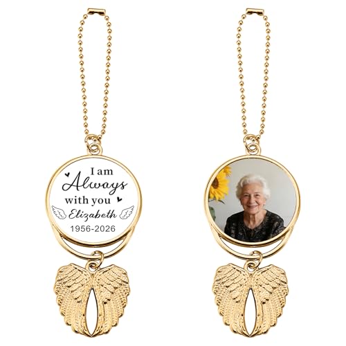 Personalized Memorial Bereavement Gift Custom Double Side Photo Text Car View Mirror Accessories Pendant Angel Wings Memorial Gifts Sympathy Gifts Condolence Ornaments for Loss of Loved Ones (Style-4) - color: Style-4
