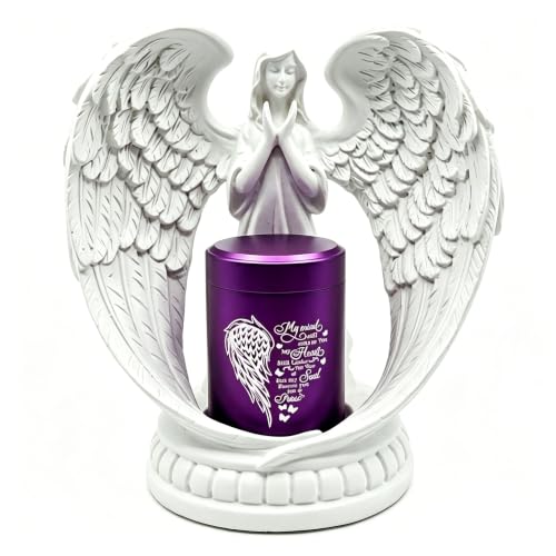 Small Urns for Human Ashes Guardian Angel Wings Mini Cremation Heart Urn for Ashes Adult Memorial Ashes Keepsake Urn for Female Male,Wings (Purple Love) - color: Purple Love