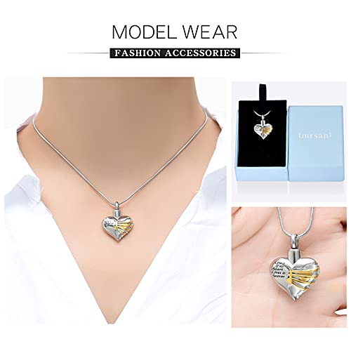 Imrsanl Heart Cremation Urn Necklace Pendant for Human Ashes - A Piece of My Heart Lives in Heaven Memorial Keepsakes Cremation Jewelry - color: Gold