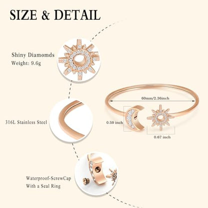 Oinsi Sun Moon Crescent Cuff Urn Bracelet Mental Bangle for Ashes Keepsake Opening Bracelet for Women and Men Urn to Hold Ashes for Love one - color: Rose Gold