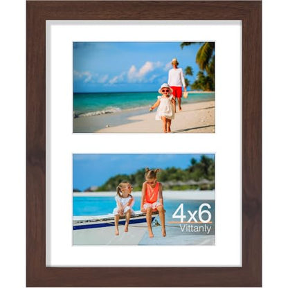 Vittanly 8x10 Collage Picture Frame, Displays 2Pcs 4x6 Pictures, Brown - color: Brown, size: 8x10
