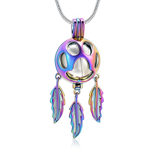 Hearbeingt Pet Cremation Jewelry for Ashes Dream Catcher Urn Necklace | for Women Men,Dreamcatcher Urn Pendant for Dog Cat,Stainless Steel,Keepsake Memorial Jewelry,Ash Holder,Memory Gift,Fill Kit - color: Pet-Colorful Silver