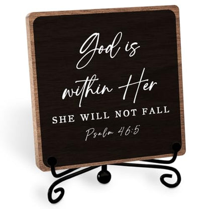 Bible Verses Rustic Plaque, Farmhouse Religion Decor for Office Shelf Home | Christian Inspirational Gift for Women Men Friends Family, Farm House Entryway Tv Stand Fireplace Coffee Table Decoration - style: God within her