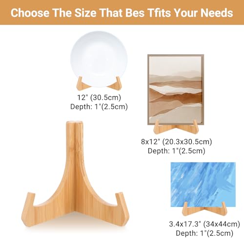 Wooden Plate Stands for Display Bamboo Picture Frame Holder 7 inches Tabletop Easels Frame Folding Display Stand Tabletop Art Holder Book Dish Decorative for Platter Dish Book Photo Plaque