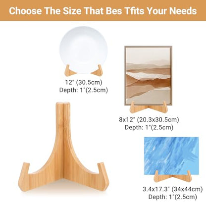 Wooden Plate Stands for Display Bamboo Picture Frame Holder 7 inches Tabletop Easels Frame Folding Display Stand Tabletop Art Holder Book Dish Decorative for Platter Dish Book Photo Plaque
