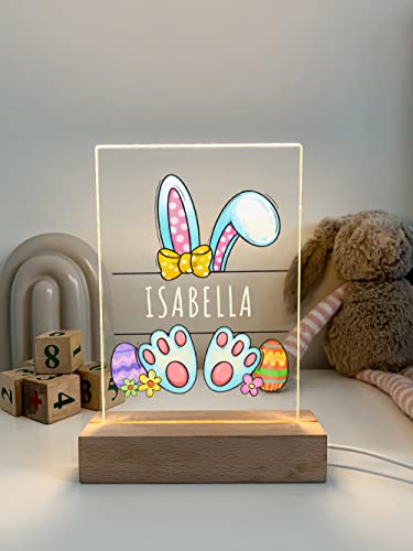 Easter Bunny Easter Holiday Eggs Hunt Celebrate New Life Rabbit Decoration - Too Cute To Resist Night Light Up Table Lamp Wood Base LED Personalized Name Free Engraved - It's WOW Great Gift