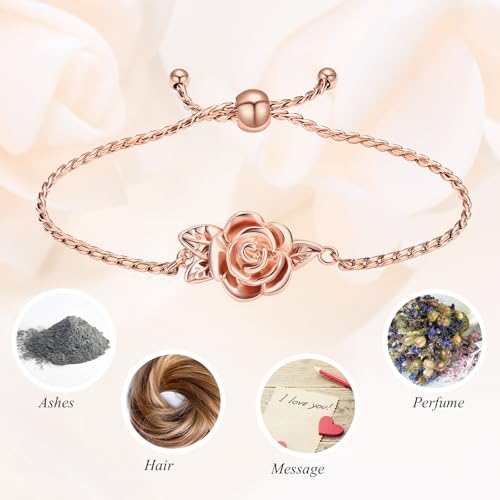 Minicremation Women's Adjustable Rose Urn Bracelet Ashes Holder Memorial Elegant Link Chain Keepsake Cremation Bangle to Hold Ashes - color: Rose Gold-B