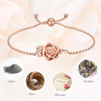 Minicremation Women's Adjustable Rose Urn Bracelet Ashes Holder Memorial Elegant Link Chain Keepsake Cremation Bangle to Hold Ashes - color: Rose Gold-B
