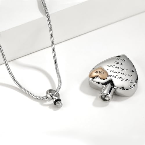 Heart Urn Necklace for Ashes Women Men Cremation Jewelry for Ashes Cremation Necklace In Memory of Loved One Grandpa Grandma Dad Mom Uncle Aunt Brother Sister Daughter Son - style: Sister