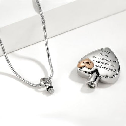 Heart Urn Necklace for Ashes Women Men Cremation Jewelry for Ashes Cremation Necklace In Memory of Loved One Grandpa Grandma Dad Mom Uncle Aunt Brother Sister Daughter Son - style: Sister