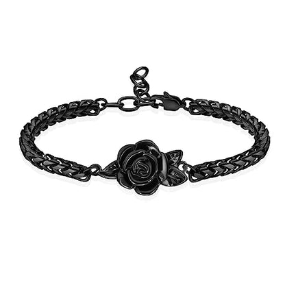 Minicremation Women's Adjustable Rose Urn Bracelet Ashes Holder Memorial Elegant Link Chain Keepsake Cremation Bangle to Hold Ashes - color: Black-A