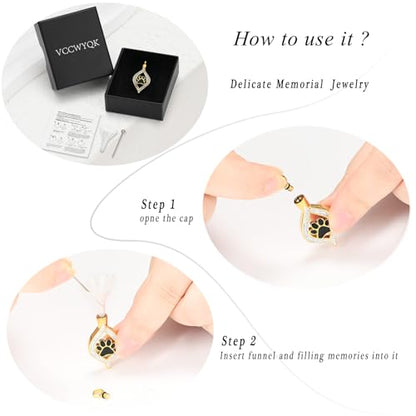 The Eye of My Heart Paw Print Urn Necklace for Ashes | stainless steel cremation jewelry, holds pet human ashes, paw print memorial urn pendant, leak-proof sealed design, unisex - color: Gold