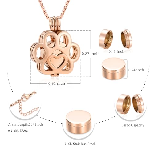 Oinsi Pet Cremation Jewelry For Ashes For Dog/Cat Paw Stainless Steel Memorial Locket Urn Necklace Inside Mini Case Keepsake Cremation Jewelry Women Men - color: All Rose Gold