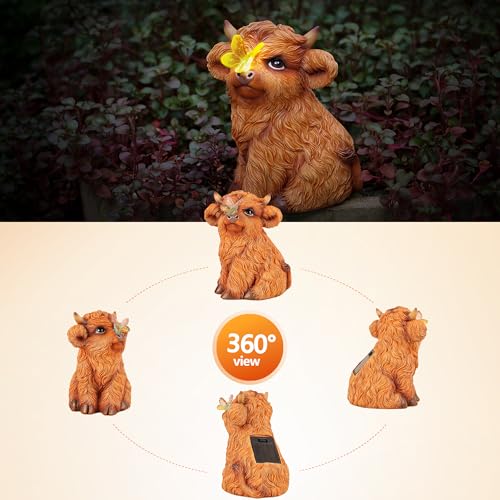 Highland Cow Solar Powered Outdoor Garden Statue, with Light Lantern - style: Sitting cow 5.7in