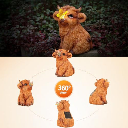 Highland Cow Solar Powered Outdoor Garden Statue, with Light Lantern - style: Sitting cow 5.7in