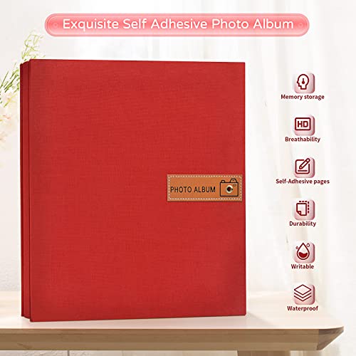 Popotop Large Photo Album Self Adhesive 4x6 5x7 8x10 Scrapbook Album DIY Picture Book,Gifts for Mom,Family Baby and Wedding,with Metal Pen and Plastic Board - color: Red, size: 11.5"x10.6"40pages