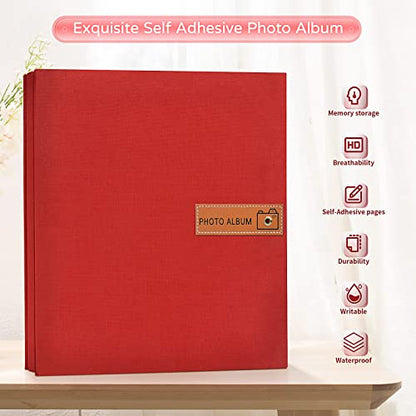 Popotop Large Photo Album Self Adhesive 4x6 5x7 8x10 Scrapbook Album DIY Picture Book,Gifts for Mom,Family Baby and Wedding,with Metal Pen and Plastic Board - color: Red, size: 11.5"x10.6"40pages