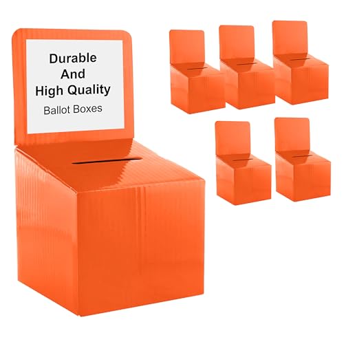 Raffle Ticket Donation Collection Ballot Box Reusable Sturdy thick Cardboard with Slot comment Suggestion Box With Removable Header 6H x 6W x 6D, Display area 6H x 6W(Orange 5 pack) - color: Orange