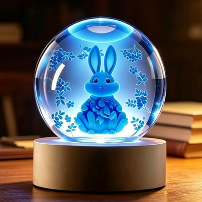 Easter Light up Bunny 3D Crystal Ball 60MM Rabbit Decor Sphere Figurine Collectibles Glass Art Animal Night Light for Kids - size: 2.36"