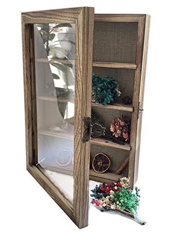 WANLIAN Shadow Box Frame with Acrylic 11x16“ Wooden Shadow Box Display Case with 3 Detachable Shelves & Linen Back, Wall-Mounted Deep Display Box Picture Frame for Photos Memorabilia (Carbonized) - color: Carbonized