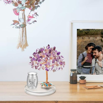SOITIS Customized Small Urns for Human Ashes Keepsake, Stainless Steel Mini Urn for Human Ashes with Amethyst Crystal Tree-Decoration Butterfly Cremation Keepsake Sharing Memorial Urns - size: Text-Custom