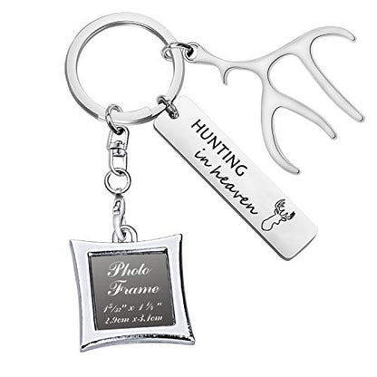 CHOORO Dad Memorial Keychain Gone Hunting in Heaven Photo Frame Keychain in Memory of Dad Sympathy Gift Keepsake Jewelry