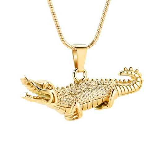 Crocodile Urn Necklace for Ashes Animal Cremation Jewelry for Men Women Stainless Steel Memorial Necklaces Ash Holder for Human Pets Keepsake Jewelry of Loved Ones with Fill Tool - color: Gold