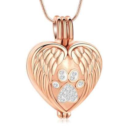 zeqingjw Pet Cremation Jewelry for Ashes Pendant Paw Print Pet Heart Urn Necklace Memorial Keepsake Jewelry for Pet/Dog's/Cat's Ashes - color: Wing Heart-Rose Gold