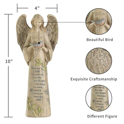 DUSVALLY Angel Statue Holding Bird – 10 Inch Resin Praying Angel Figurine - color: Bird