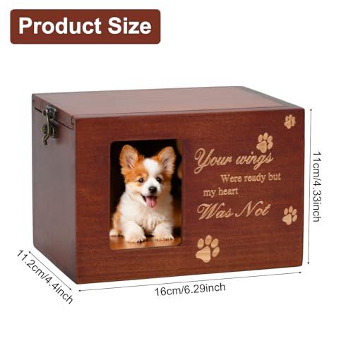 Pet Memorial Urns for Dog or Cat Ashes, Large Wooden Funeral Cremation Urns with Photo Frame, Keepsake Memory Box with Flannel Lining (Brown)