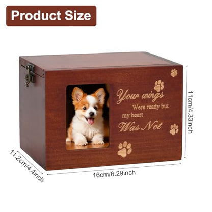 Pet Memorial Urns for Dog or Cat Ashes, Large Wooden Funeral Cremation Urns with Photo Frame, Keepsake Memory Box with Flannel Lining (Brown)