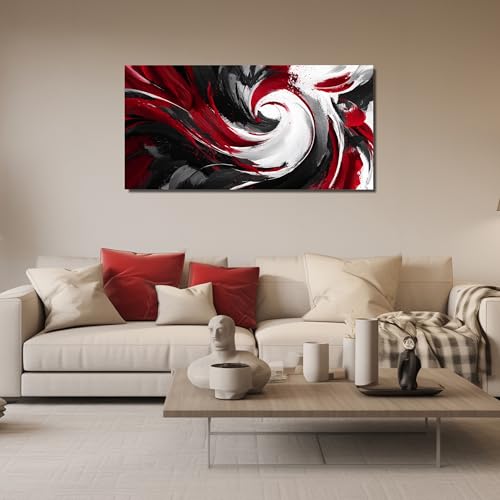 JuhaiArt Black Wall Art Abstract Wall Painting for Living Room - color: Red, size: 48"L x 24"W